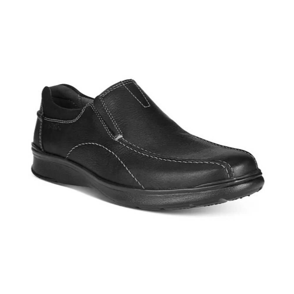 CLARKS Men's Cotrell Step Black Leather Slip-On Shoes w/Stitch Detailing 8.5